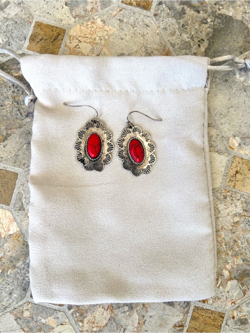 Southwestern Red Turquoise Concho Dangle Earrings | Western Boho | Vintage Style